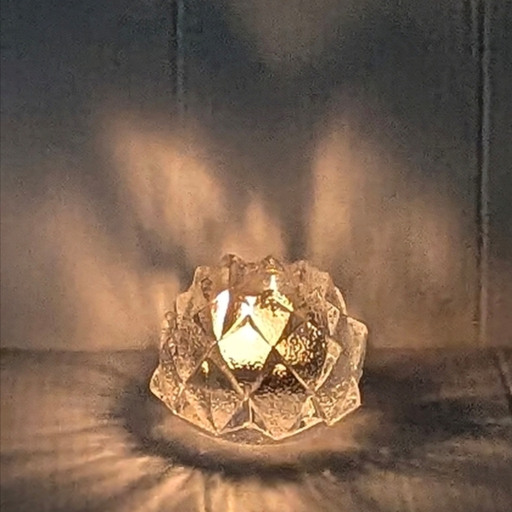 Orrefors Sweden Firefly Crystal Votive Candle Holder Artichoke Design